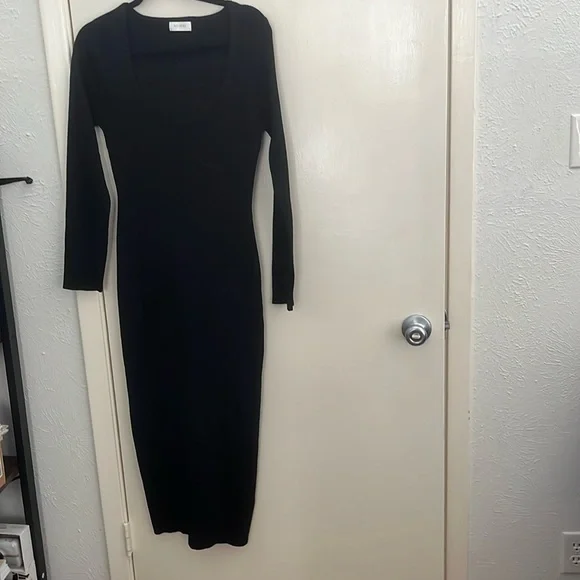 Meshki | Dresses | Meshki Black Long Sleeve Knit Midi Dress | Poshmark